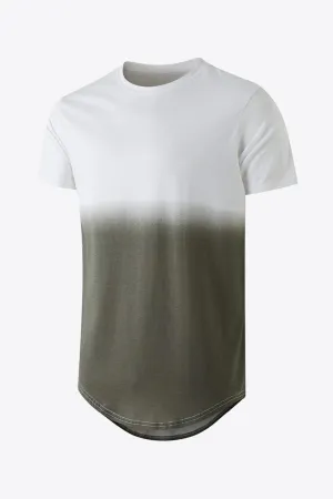 Contrast Curved Hem Round Neck Tee