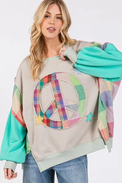 Contrast Peace Patch Dropped Shoulder Sweatshirt