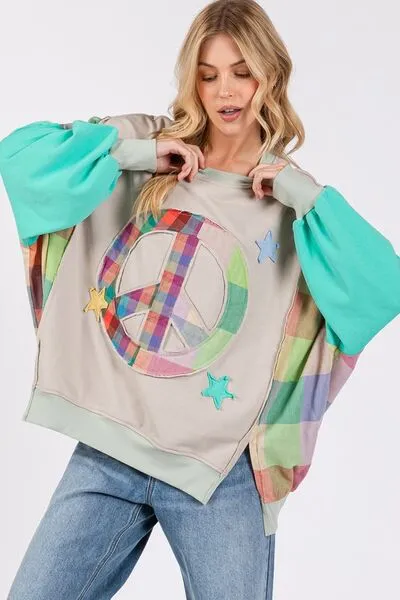 Contrast Peace Patch Dropped Shoulder Sweatshirt
