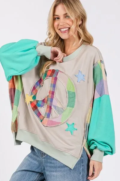 Contrast Peace Patch Dropped Shoulder Sweatshirt