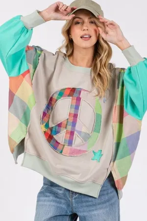 Contrast Peace Patch Dropped Shoulder Sweatshirt