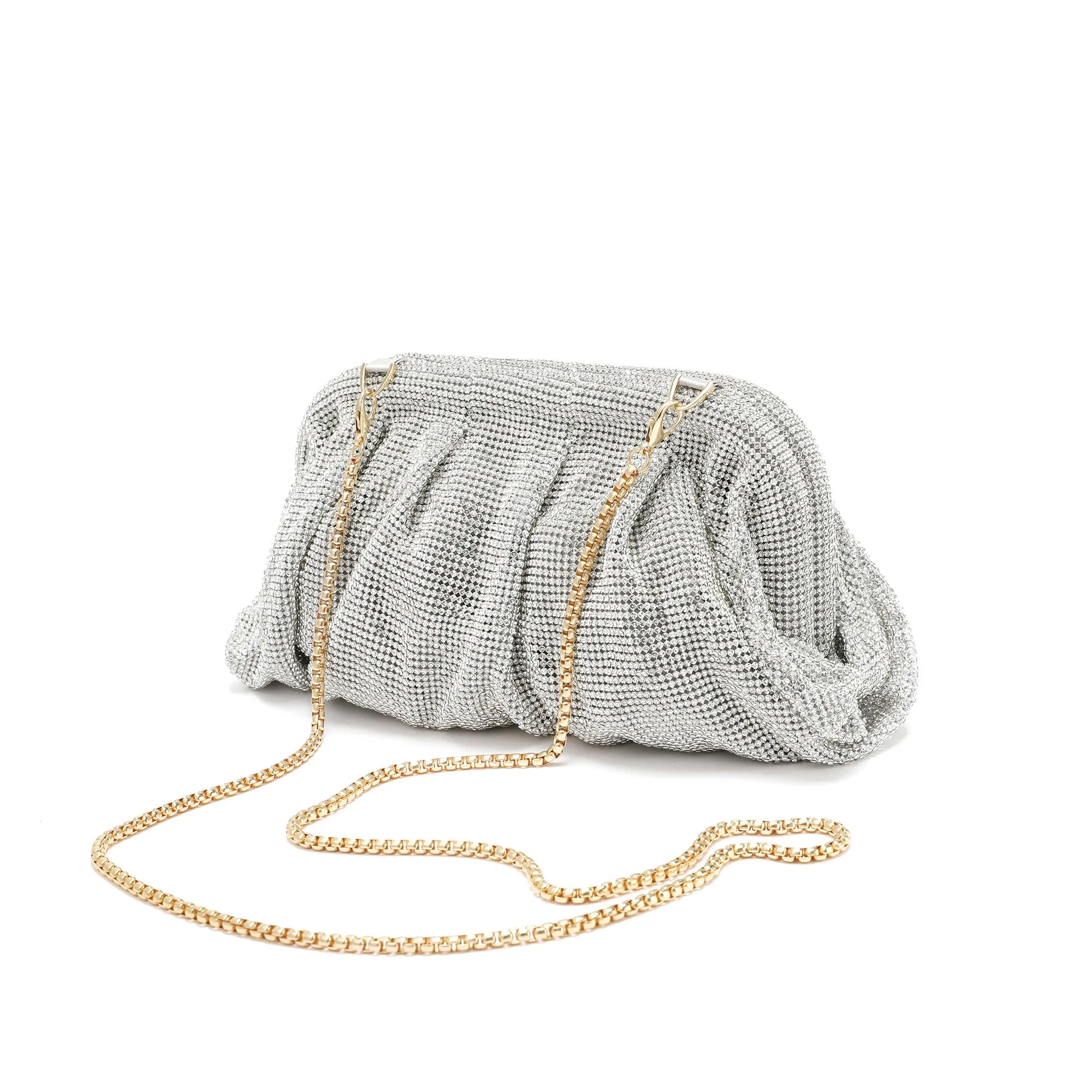 Crystal-Embellished Evening Clutch with Chain Strap