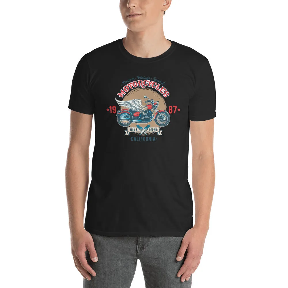 Custom Retro Vintage Motorcycle T Shirt Black Authentic Est 1987 Bike T Shirt for Men