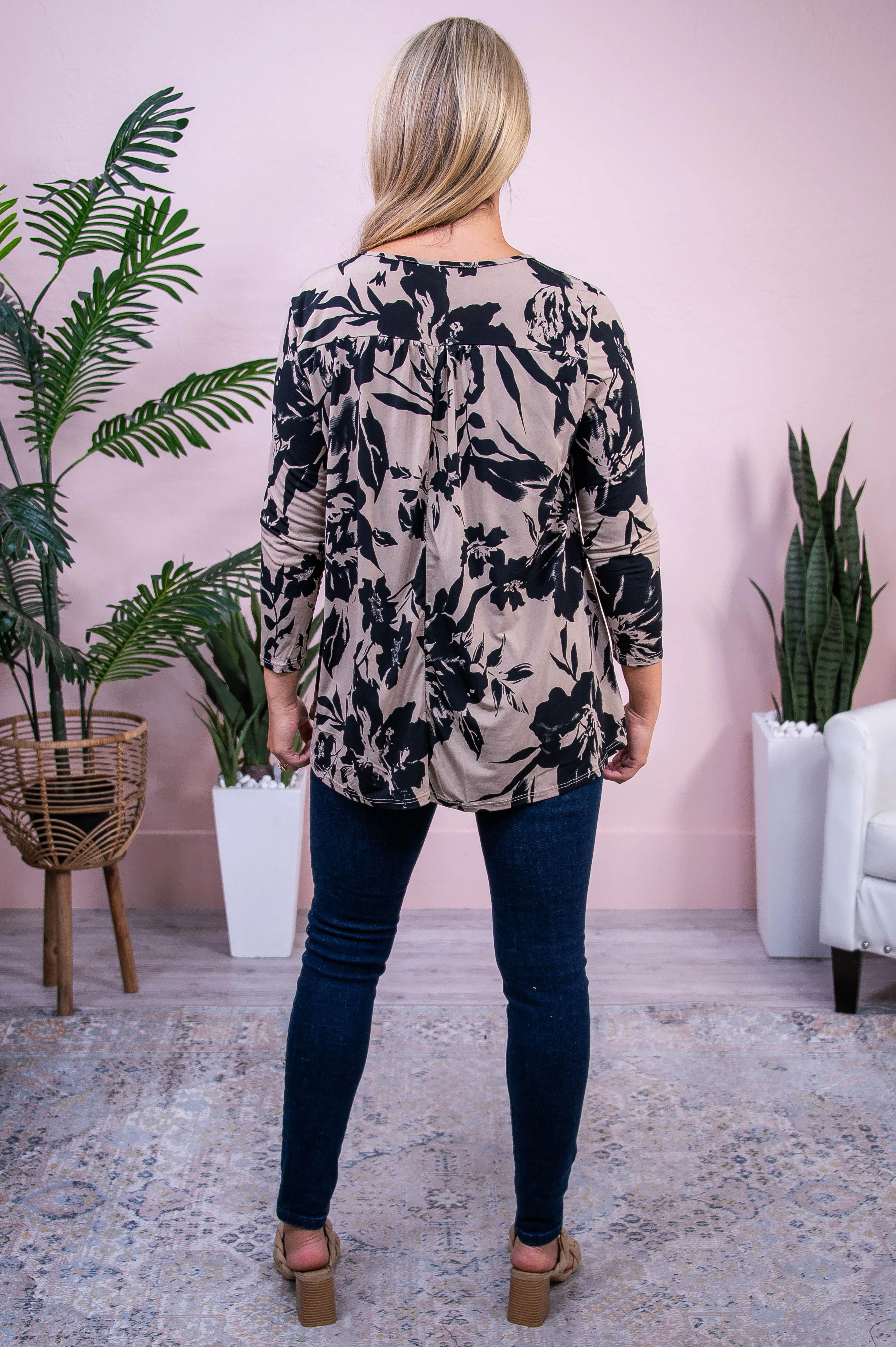 Dare To Indulge Taupe/Black Floral Top - T10372TA