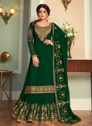 Dark Green Embroidered Lehenga Style Suit
