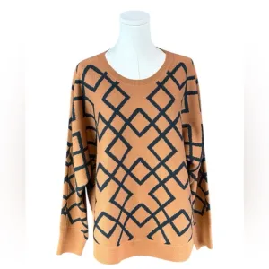 Design History Brown Crew Neck Sweater w/ Black Geometric Design (Size XL)