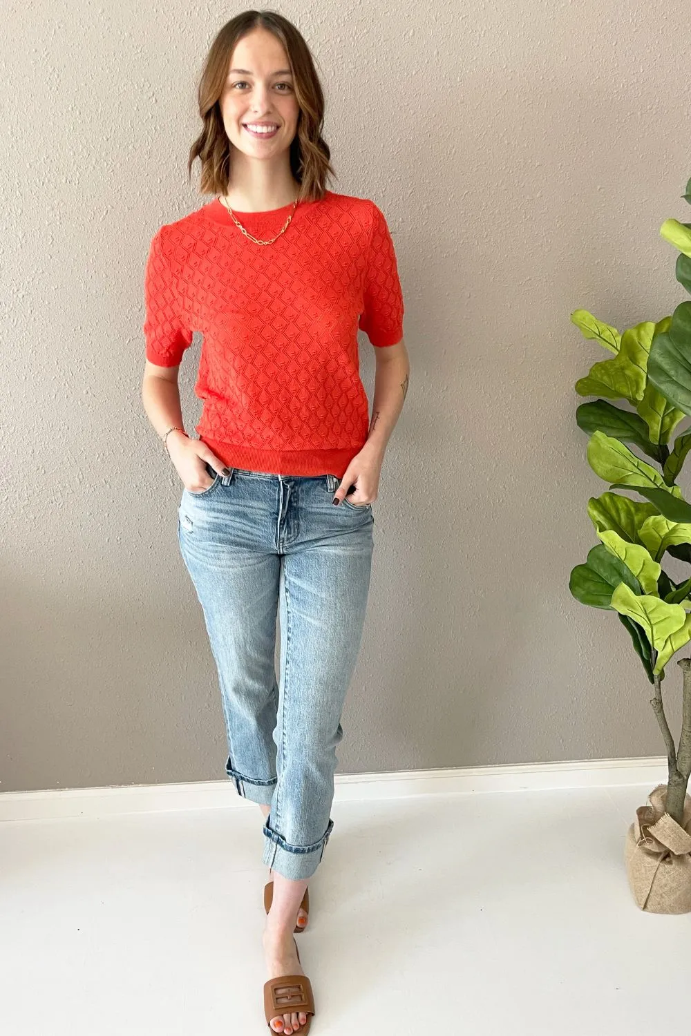 Diamond Knit Short Sleeve Top