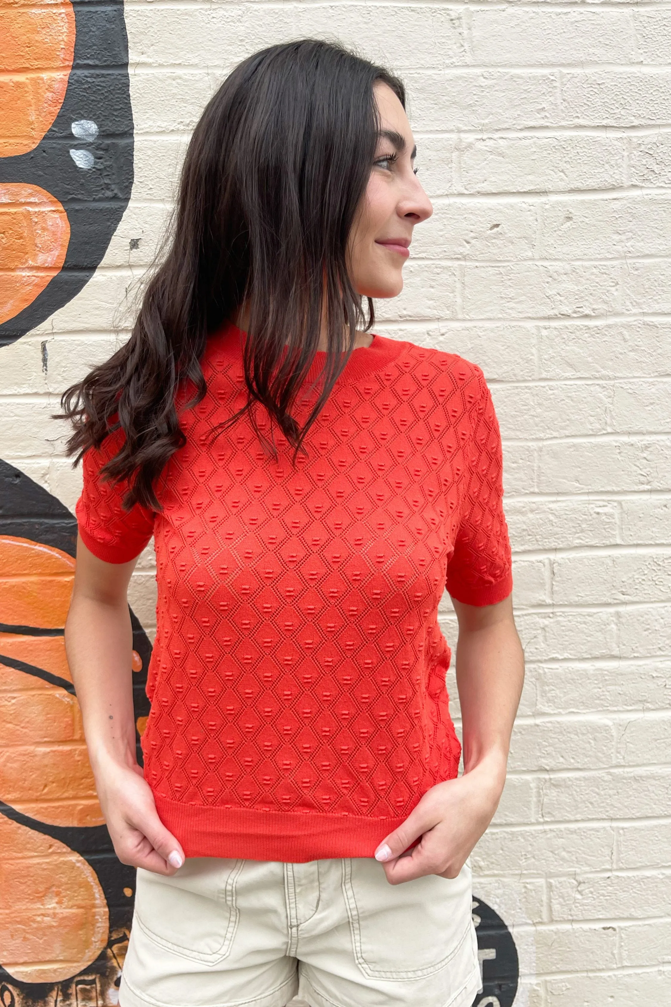 Diamond Knit Short Sleeve Top
