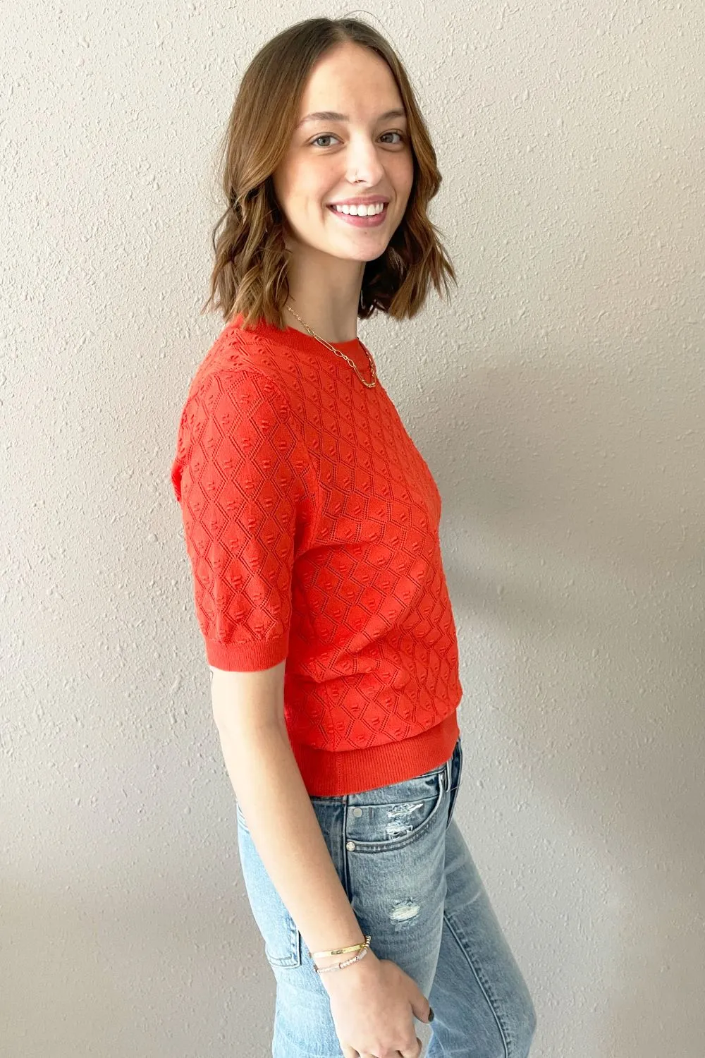 Diamond Knit Short Sleeve Top