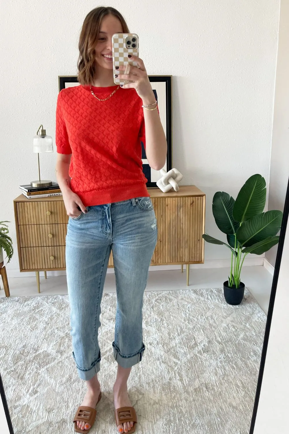 Diamond Knit Short Sleeve Top