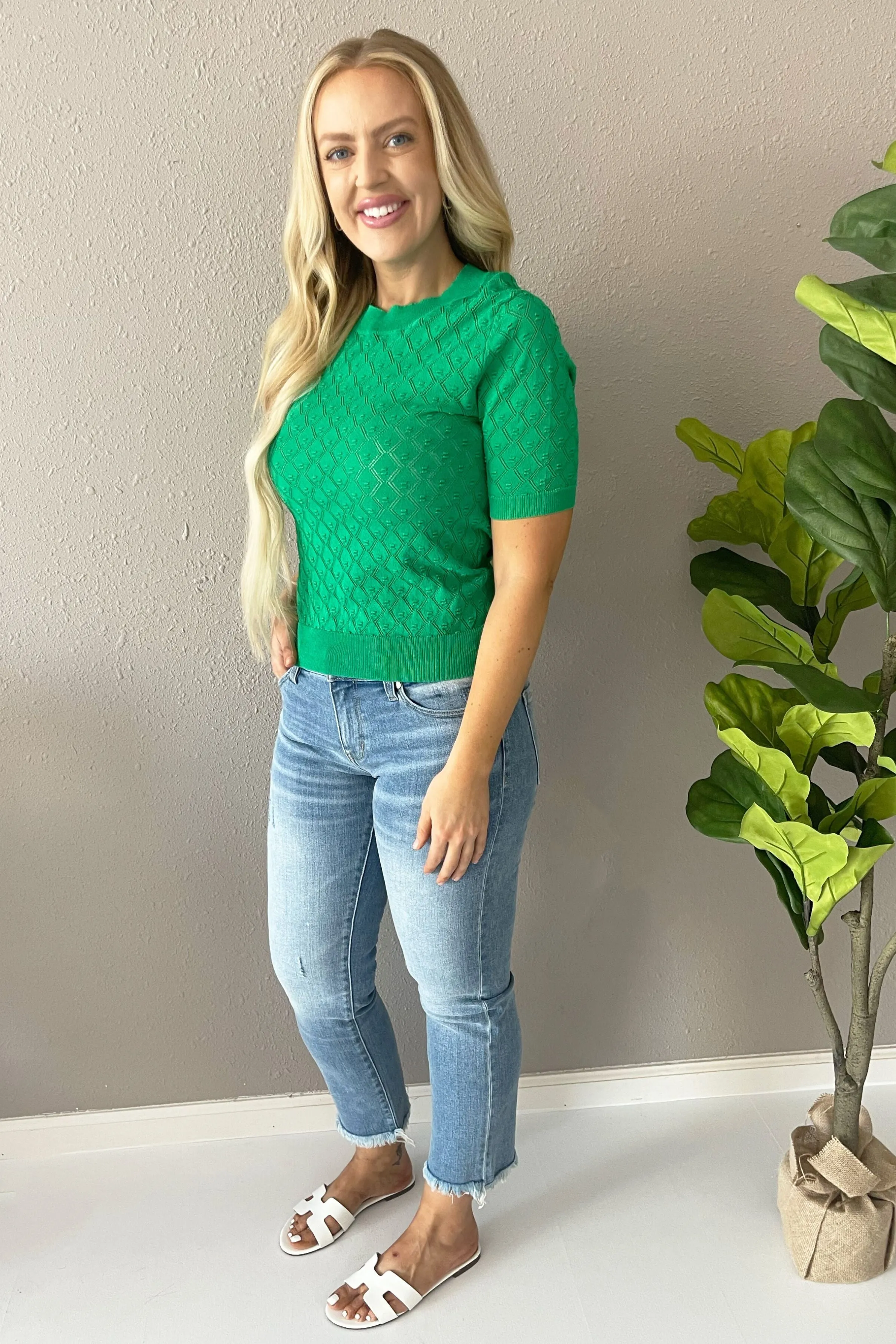 Diamond Knit Short Sleeve Top