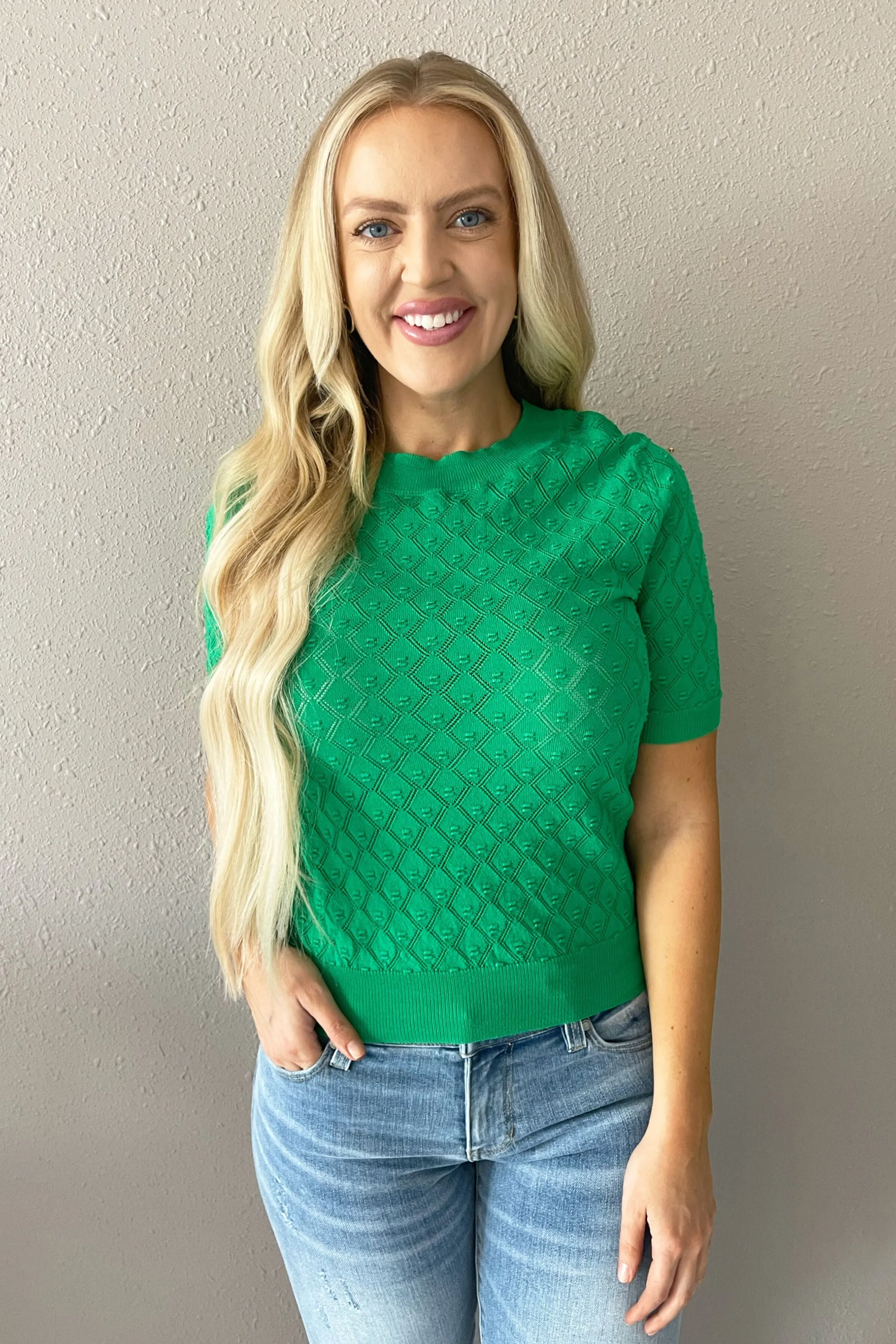 Diamond Knit Short Sleeve Top