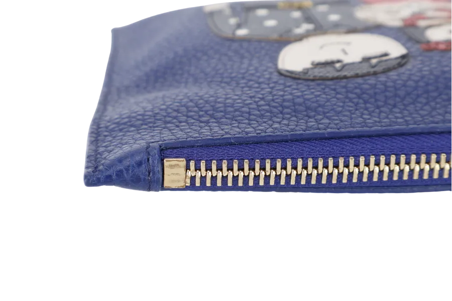 DOLCE & GABBANA DAUPHINE DOCUMENT HOLDER BLUE LEATHER GOLD HARDWARE