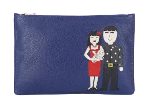 DOLCE & GABBANA DAUPHINE DOCUMENT HOLDER BLUE LEATHER GOLD HARDWARE