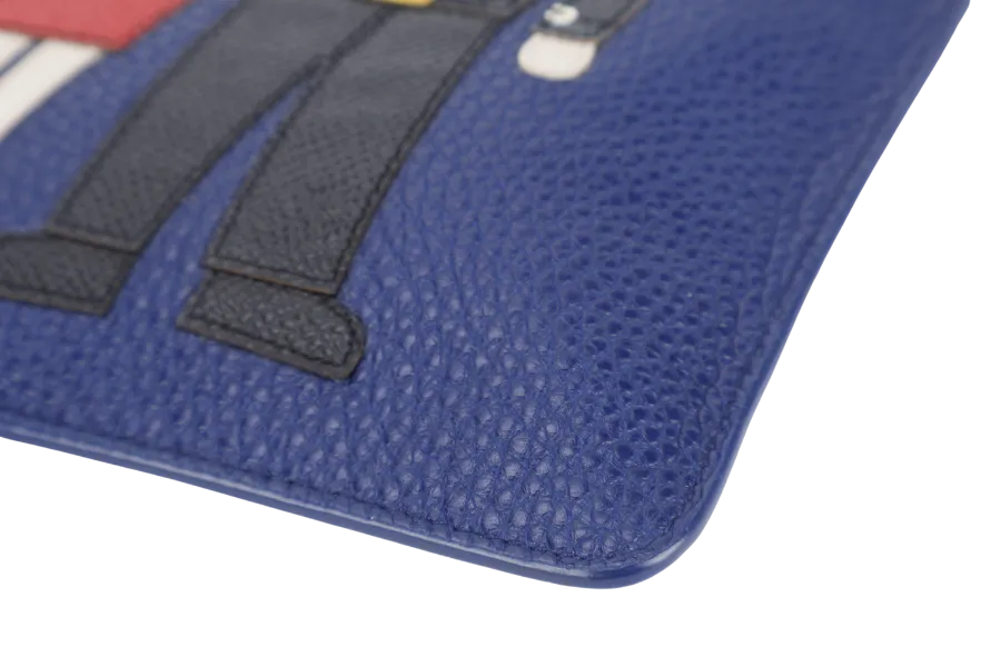 DOLCE & GABBANA DAUPHINE DOCUMENT HOLDER BLUE LEATHER GOLD HARDWARE