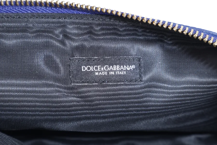 DOLCE & GABBANA DAUPHINE DOCUMENT HOLDER BLUE LEATHER GOLD HARDWARE