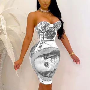 Dollar Pattern Off Shoulder Bodycon Dress