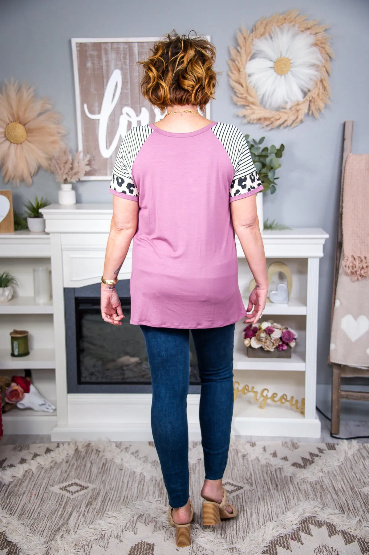 Don't Be Silenced Mauve/Multi Color Striped/Printed Top - T6611MV