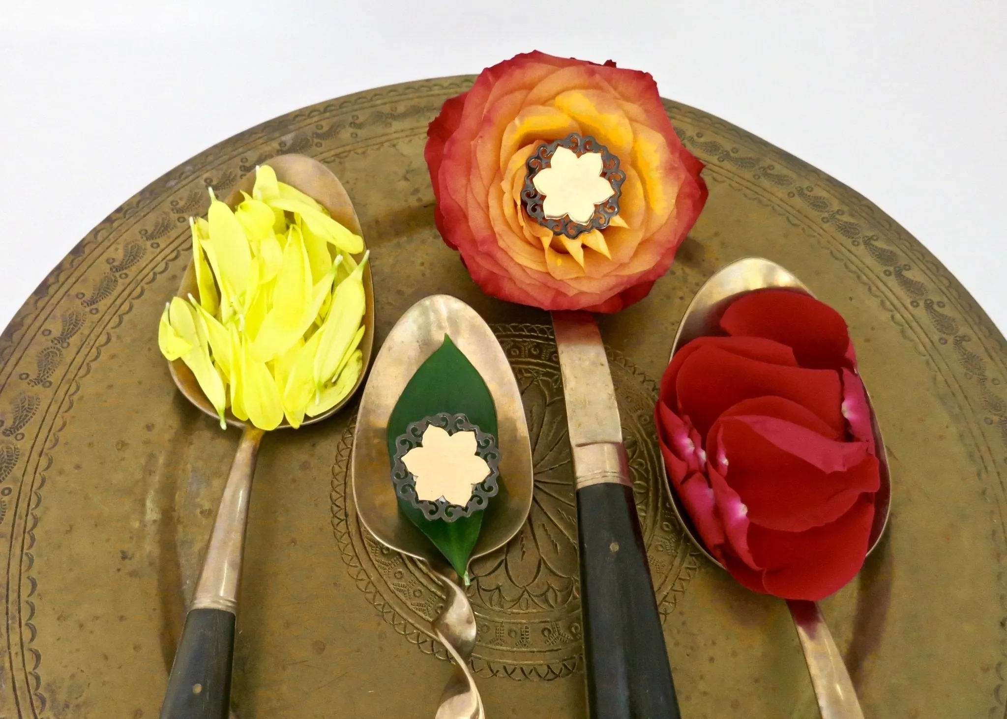 Dramatic, gold-plated, two-tone lotus studs
