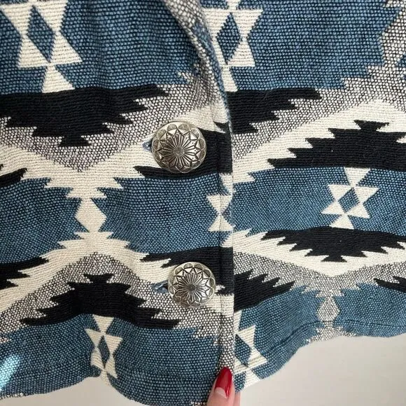 Dress Barn Vintage Southwestern Aztec Native Print Cotton Knit Cropped Blazer