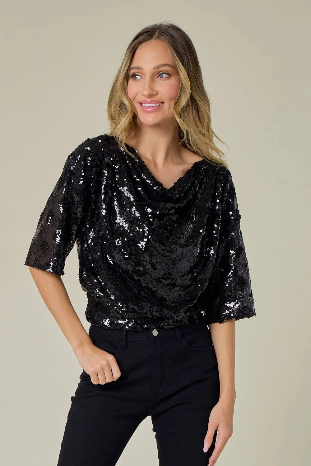 DROP SHOULDER SEQUIN TOP