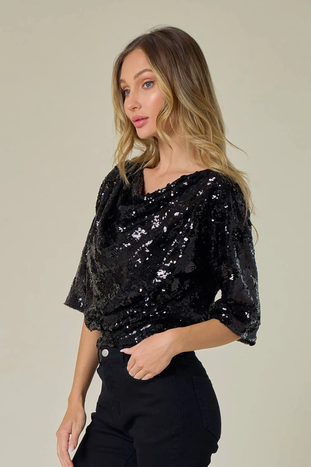 DROP SHOULDER SEQUIN TOP