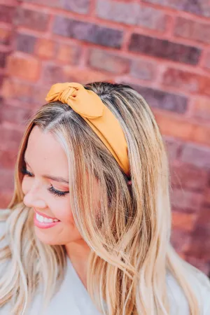 East Sider Knotted Bow Headband - Mustard