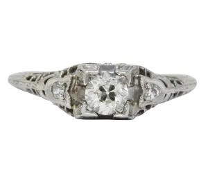 Edwardian 0.47 CTW Diamond 18 Karat White Gold Engagement Ring