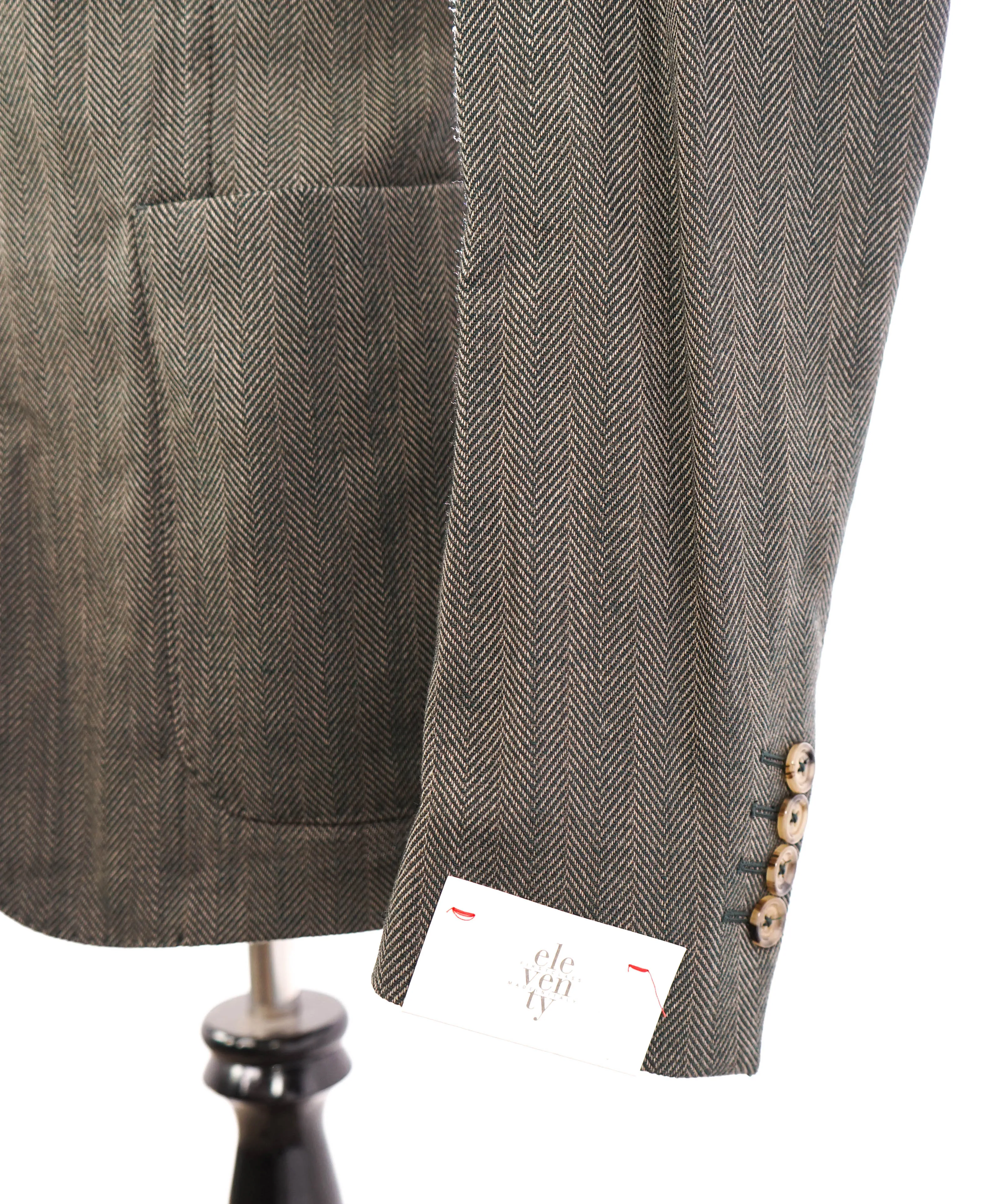 ELEVENTY - Green Herringbone Peak Lapel Blazer - 44 (54 EU)
