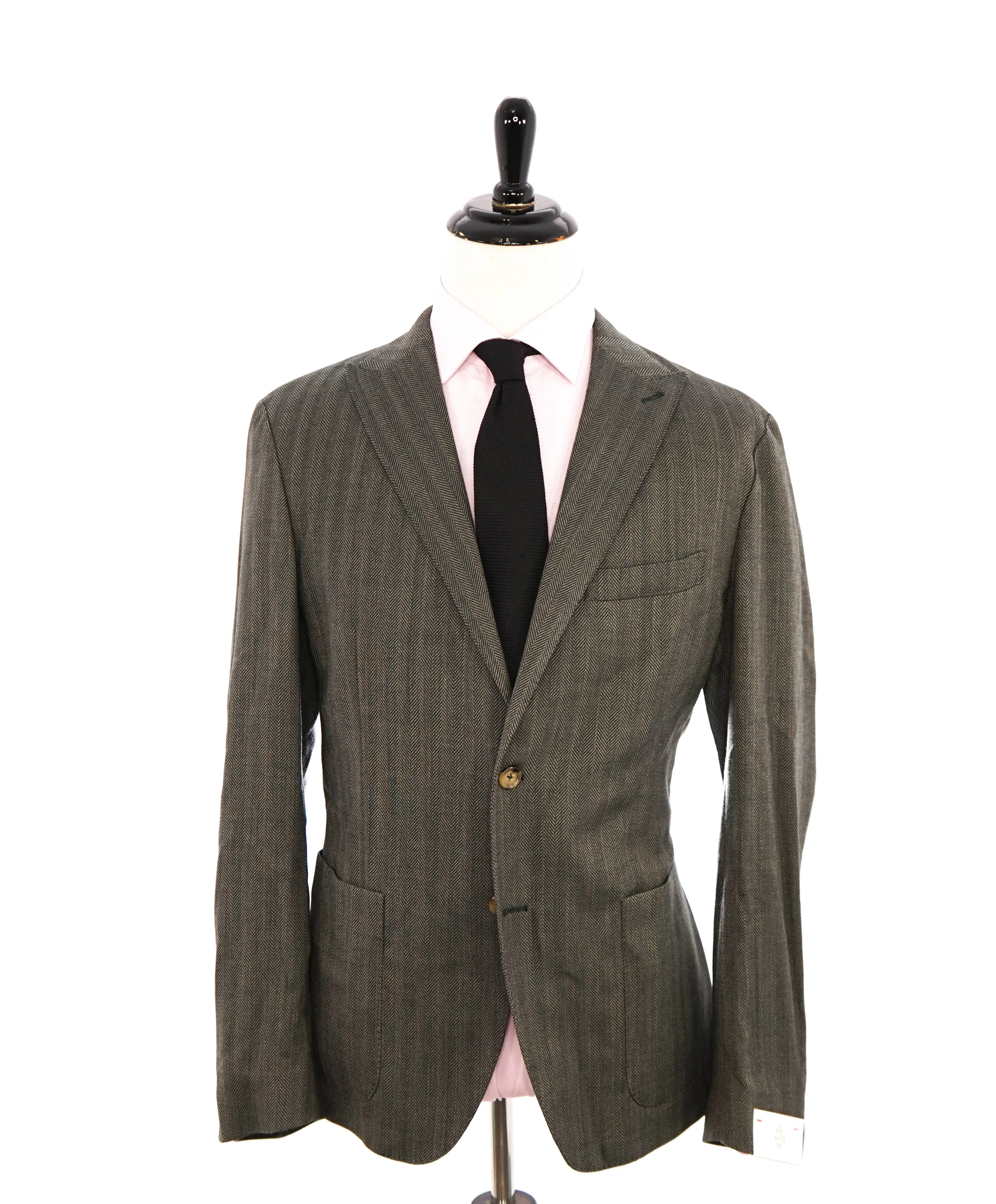 ELEVENTY - Green Herringbone Peak Lapel Blazer - 44 (54 EU)