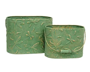 Embossed green dragonfly decorative bucket set