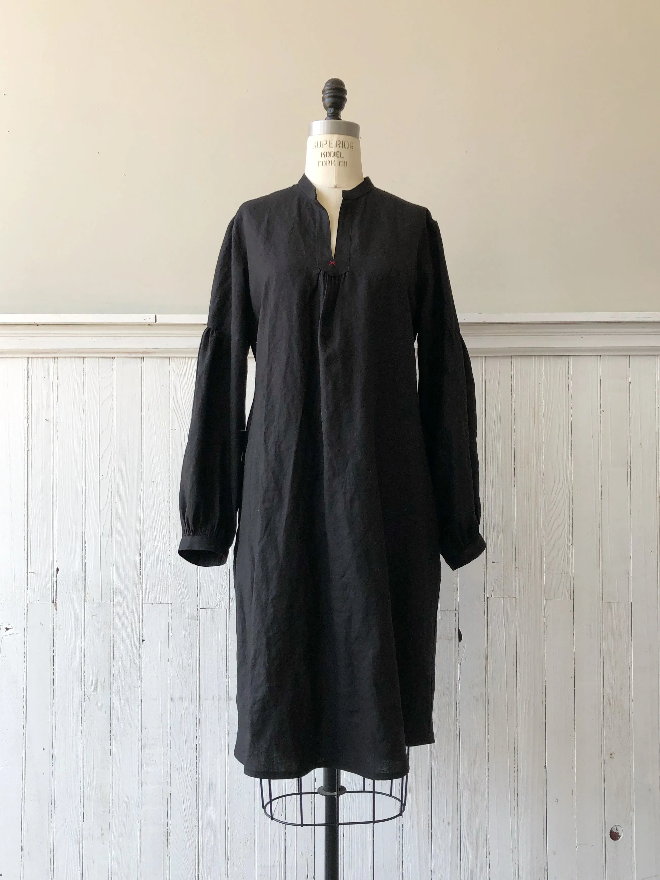 Esther smock dress in black hemp