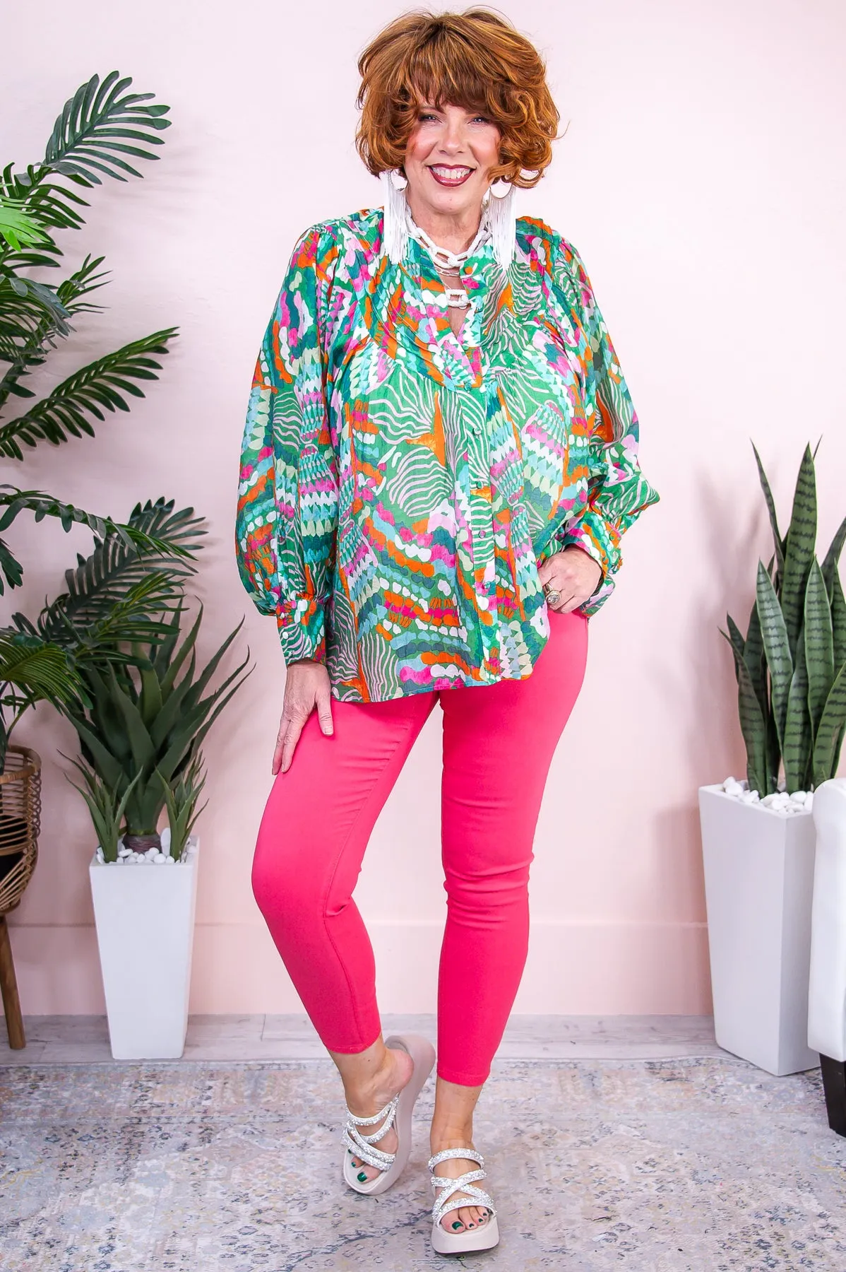 Exploring Summer Green/Multi Color Floral Top - T9052GN