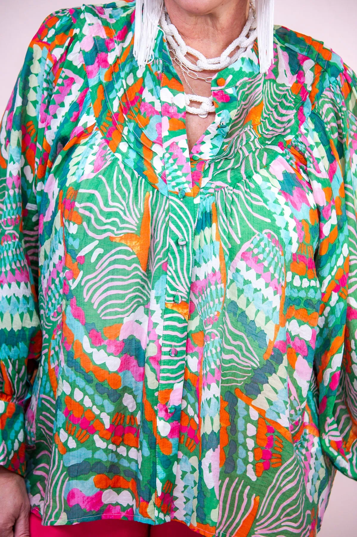 Exploring Summer Green/Multi Color Floral Top - T9052GN