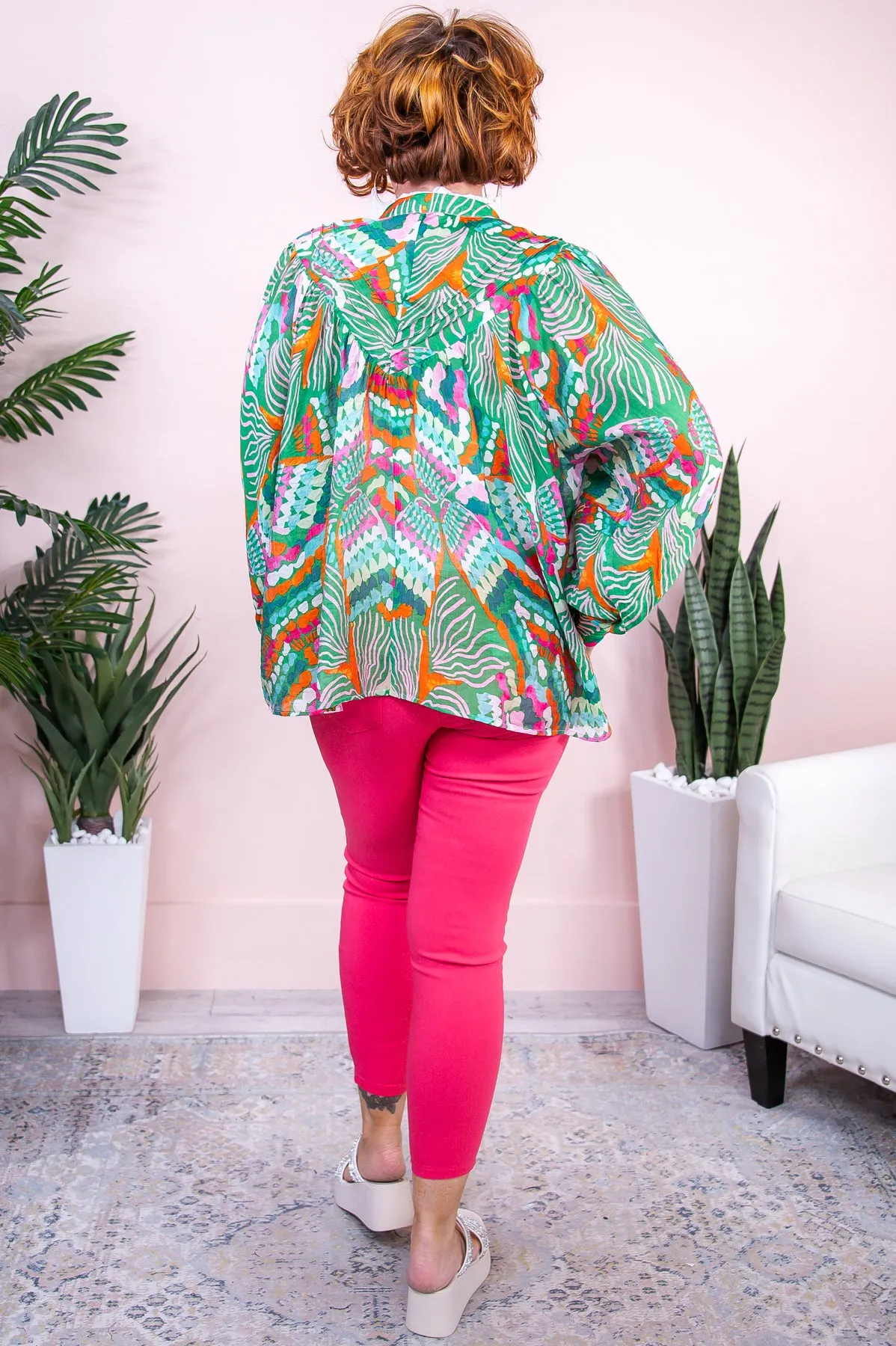 Exploring Summer Green/Multi Color Floral Top - T9052GN