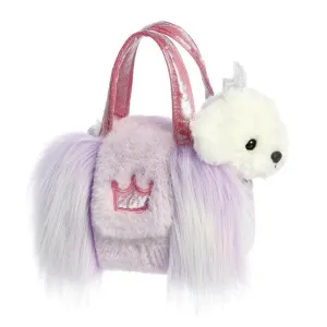 Fancy Pal Bichon Pup in Purple Fuzzy Bag