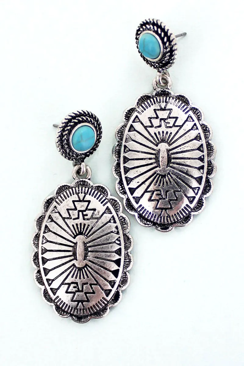 Fashion Concho Aztec Turquoise Post Earrings