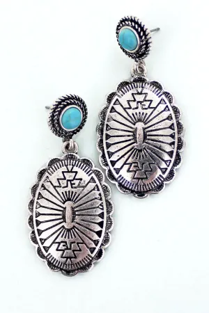 Fashion Concho Aztec Turquoise Post Earrings