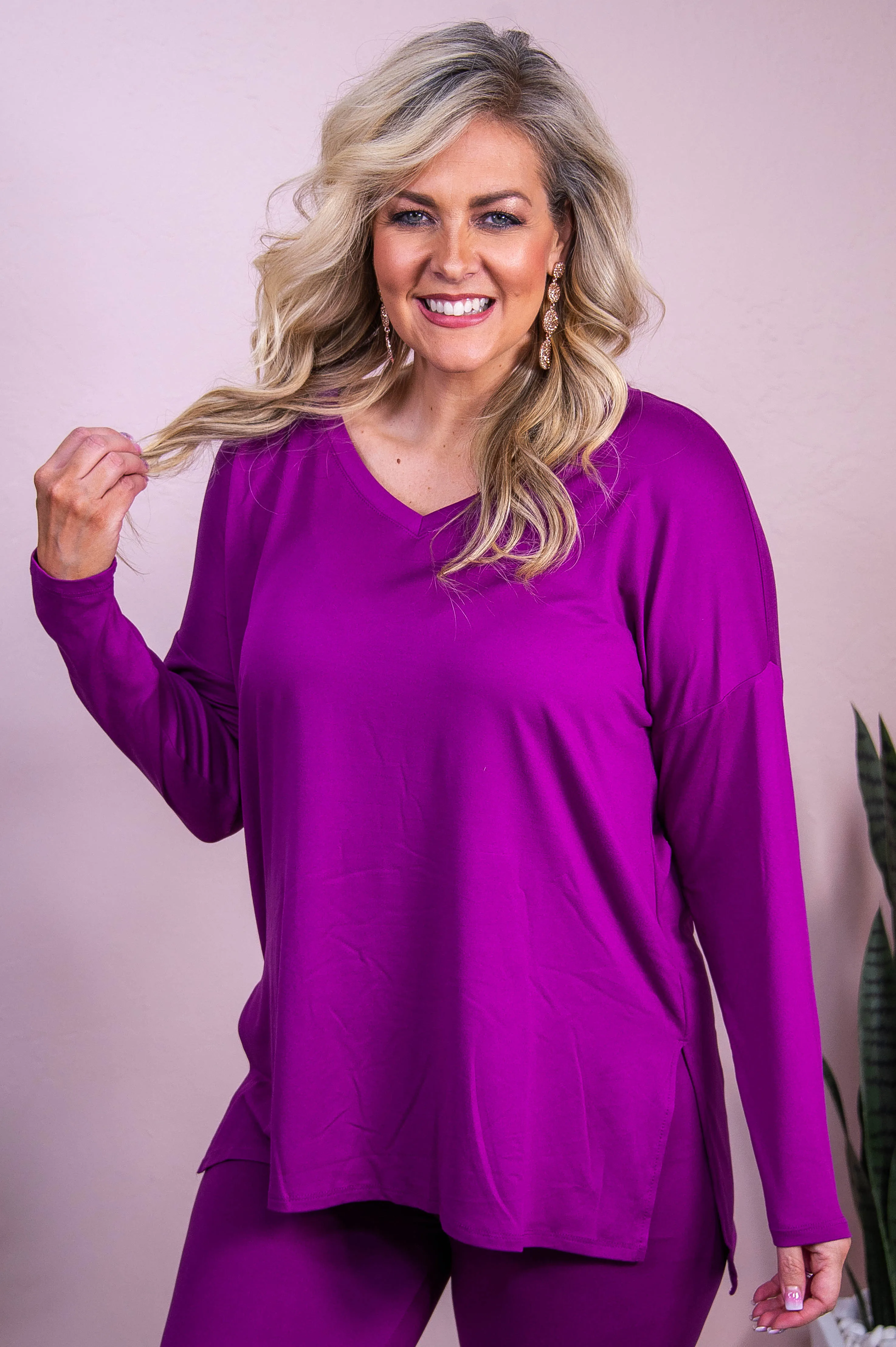 Fashionable Fall Light Plum Solid Top/Legging (2-Piece Set) - T10222LPL