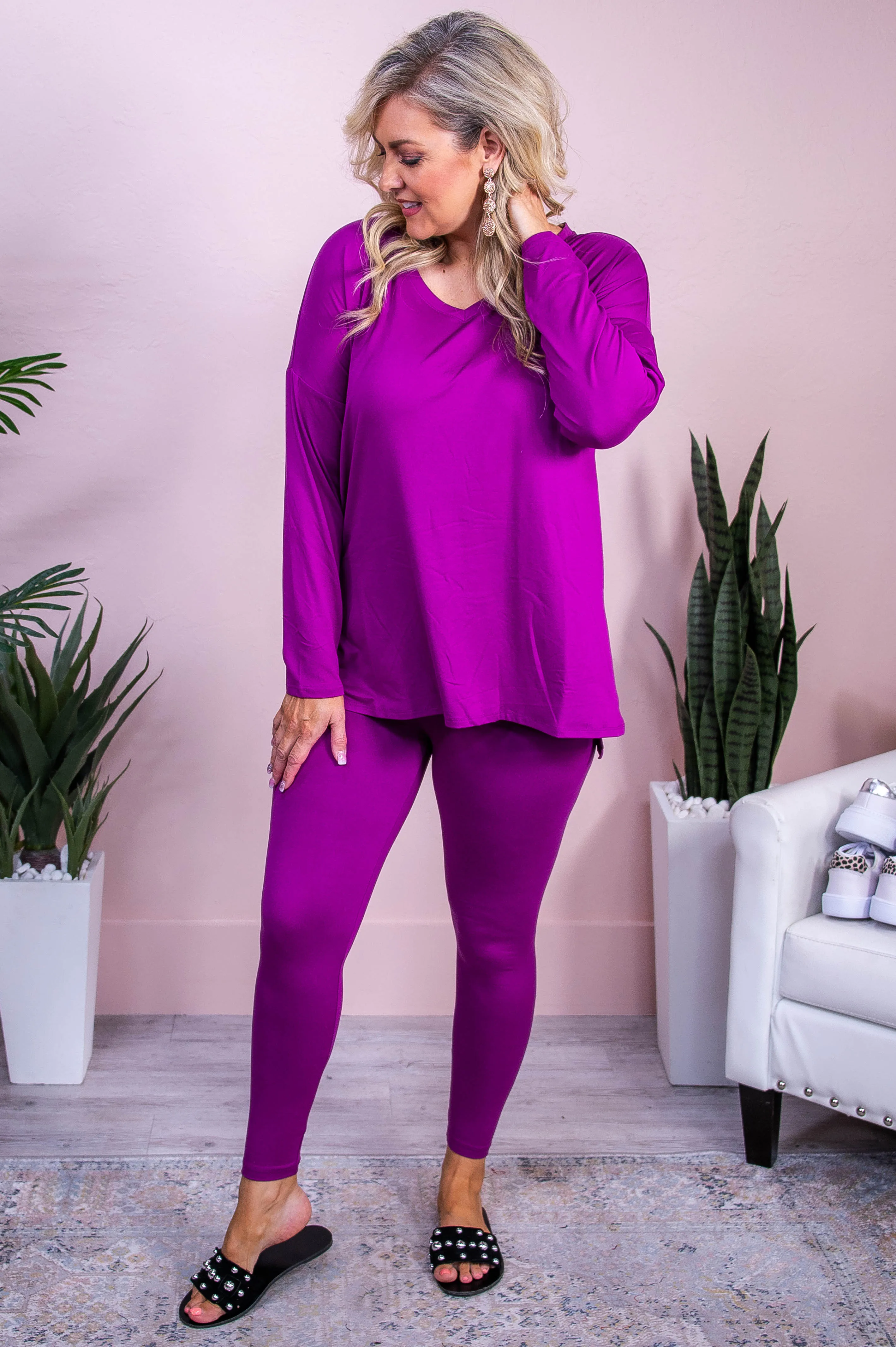 Fashionable Fall Light Plum Solid Top/Legging (2-Piece Set) - T10222LPL