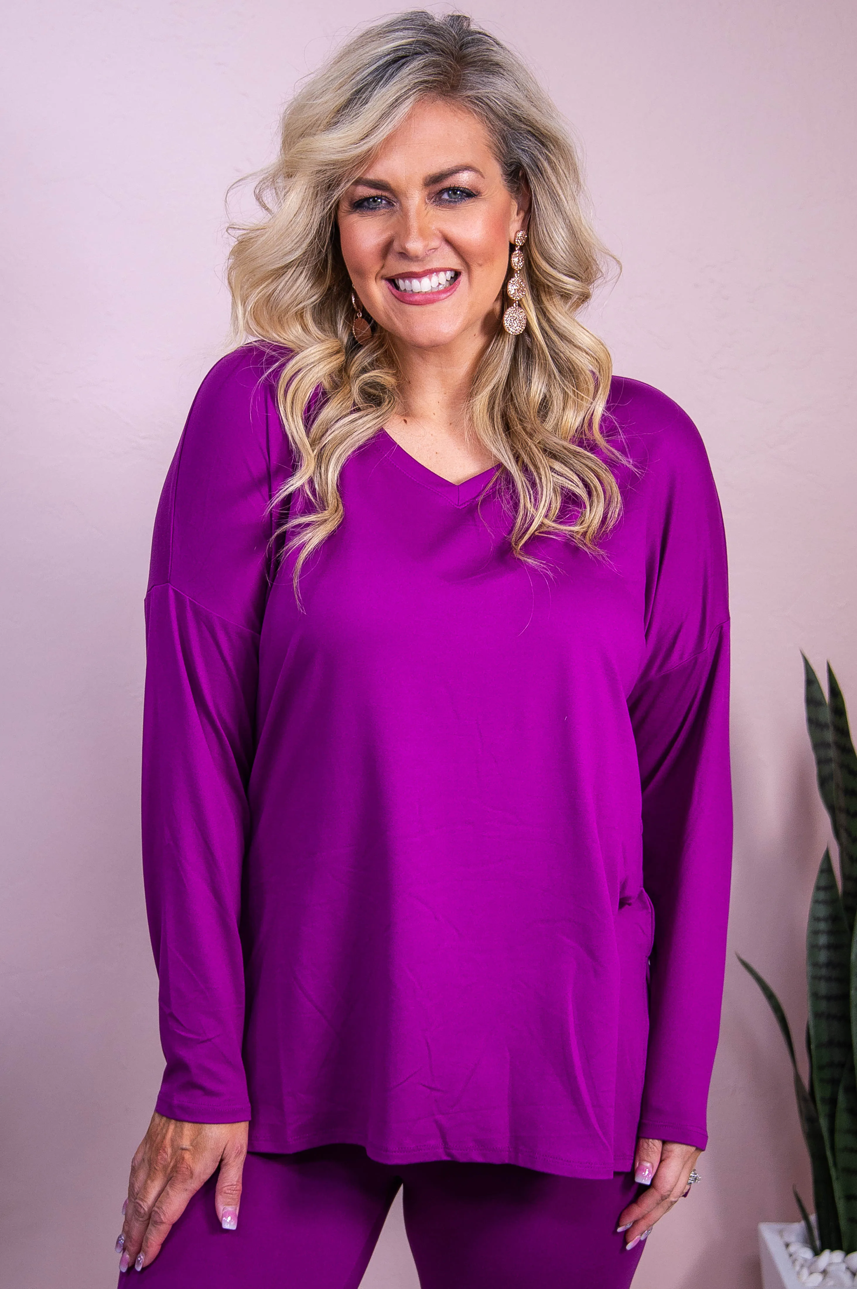 Fashionable Fall Light Plum Solid Top/Legging (2-Piece Set) - T10222LPL