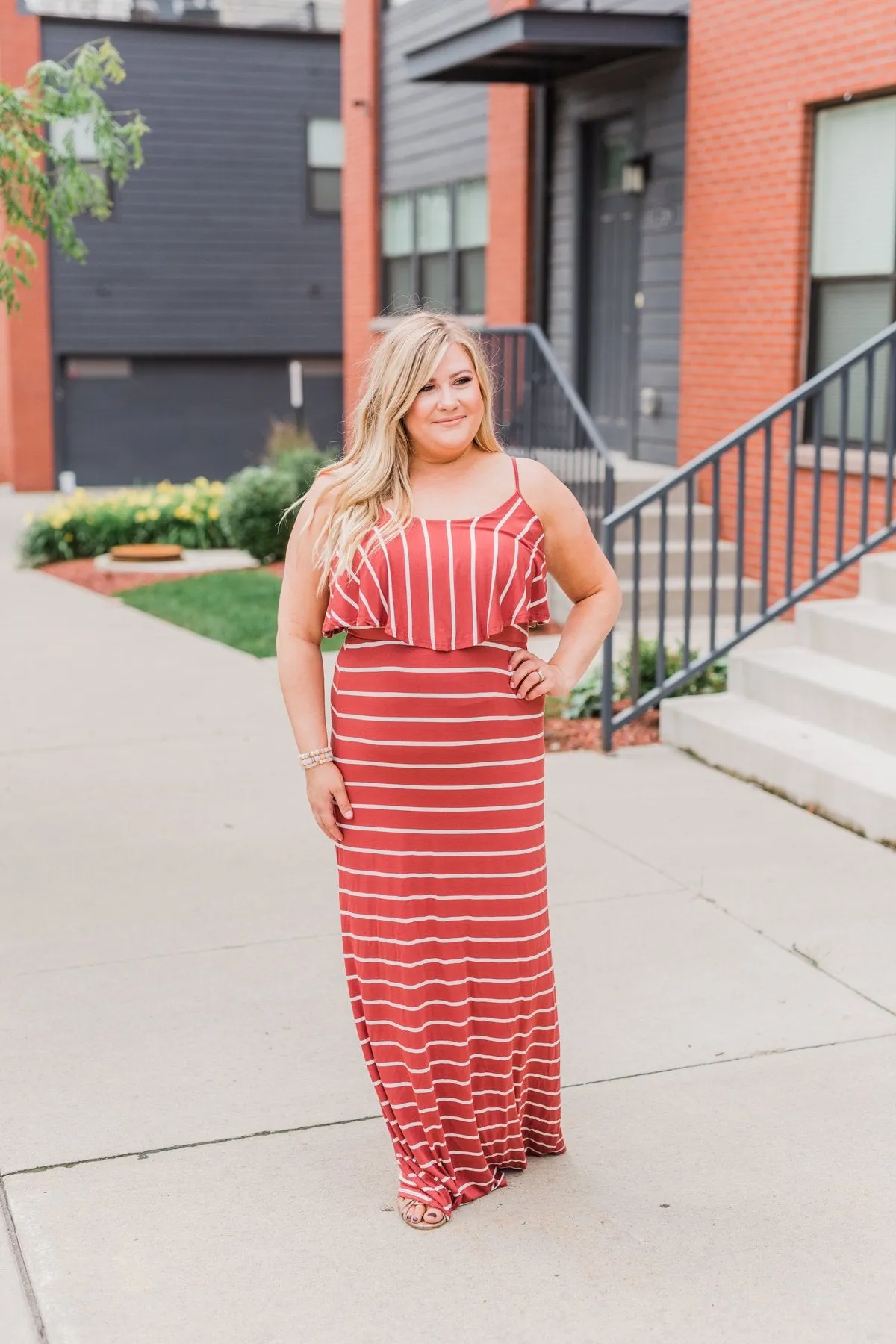 Feels Like Electricity Striped Maxi Dress- Rust