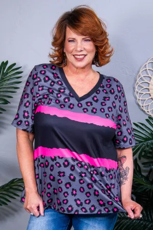 Fierce Little Mama Fuchsia/Black Printed V Neck Top - T10841FU