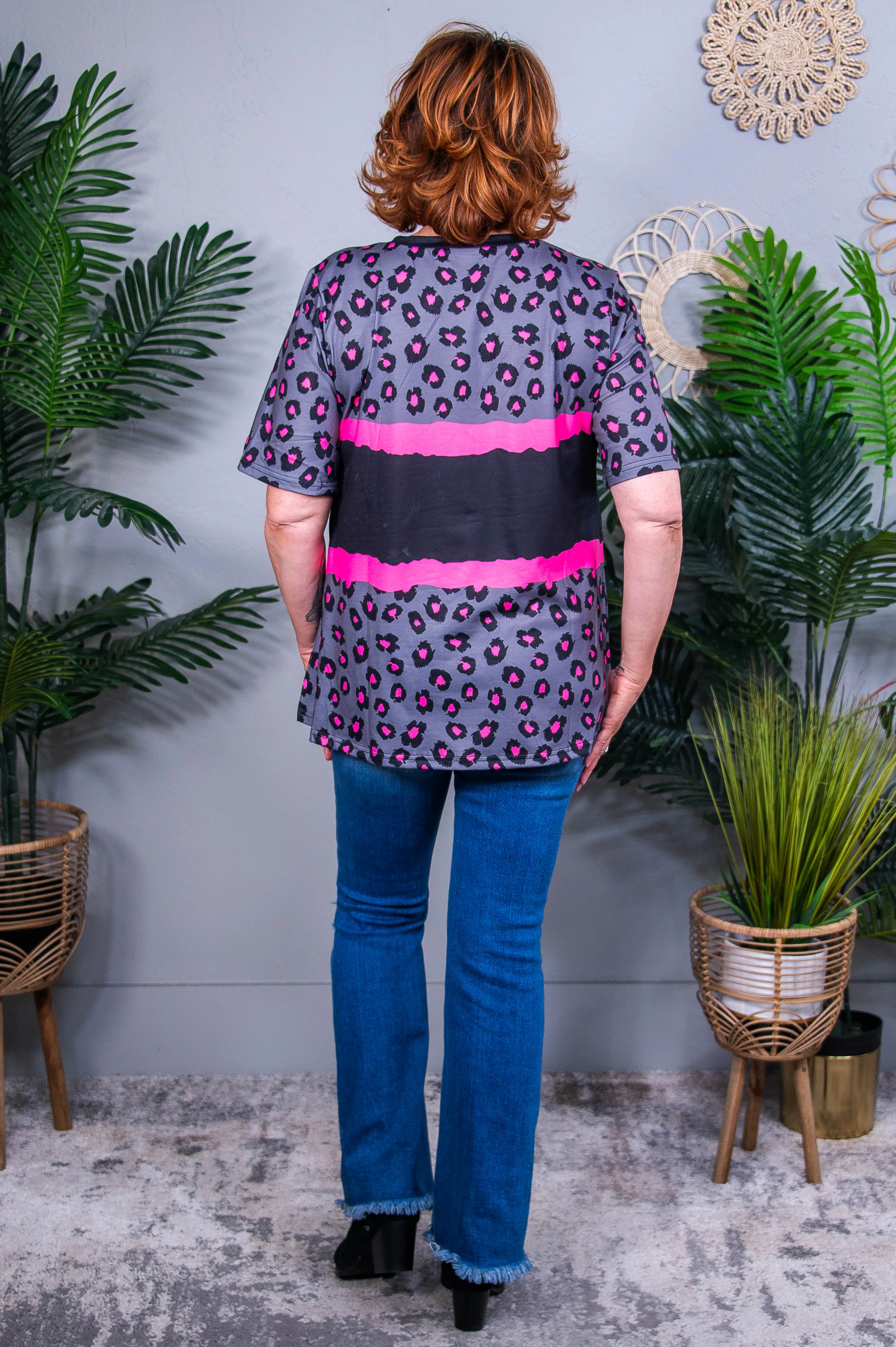 Fierce Little Mama Fuchsia/Black Printed V Neck Top - T10841FU