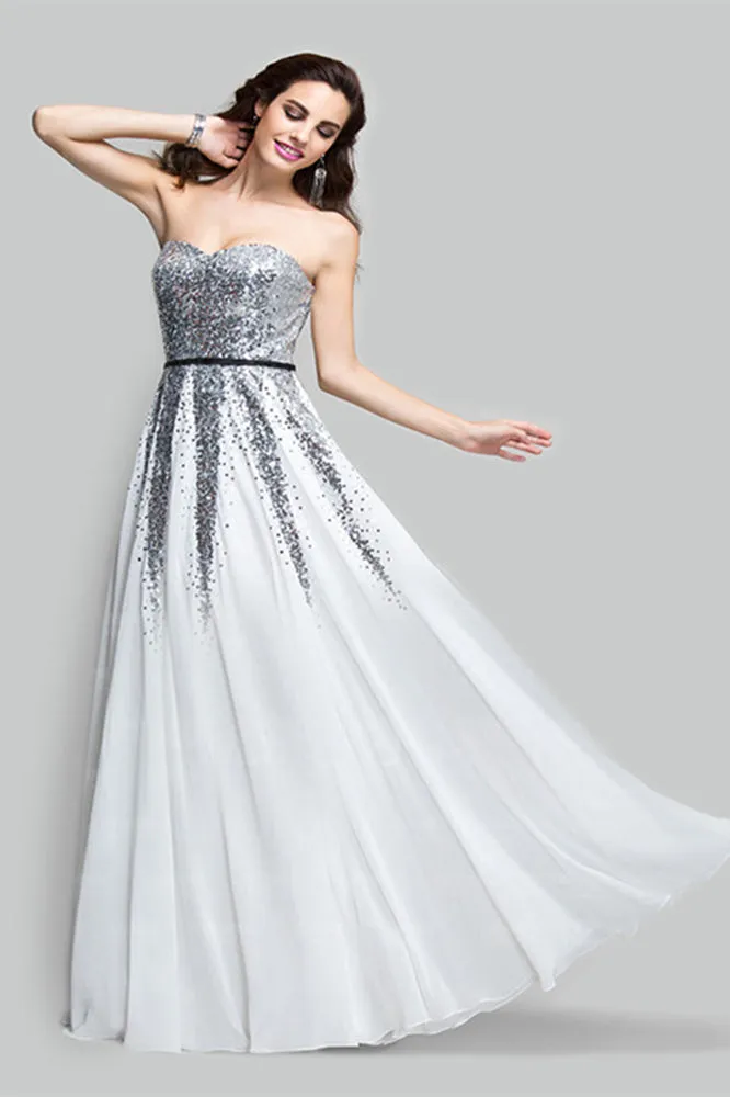 Floor Length A-line sweetheart sequined sleeveless mother's dress