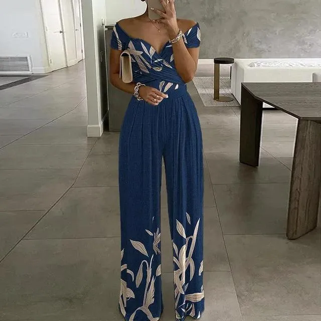 Floral Belle™ | Women's Off-Shoulder Floral Jumpsuit | Wrap Bust, Wide-Leg Design & Elegant Fit