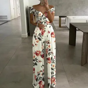 Floral Belle™ | Women's Off-Shoulder Floral Jumpsuit | Wrap Bust, Wide-Leg Design & Elegant Fit