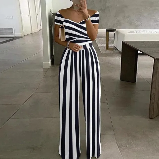 Floral Belle™ | Women's Off-Shoulder Floral Jumpsuit | Wrap Bust, Wide-Leg Design & Elegant Fit