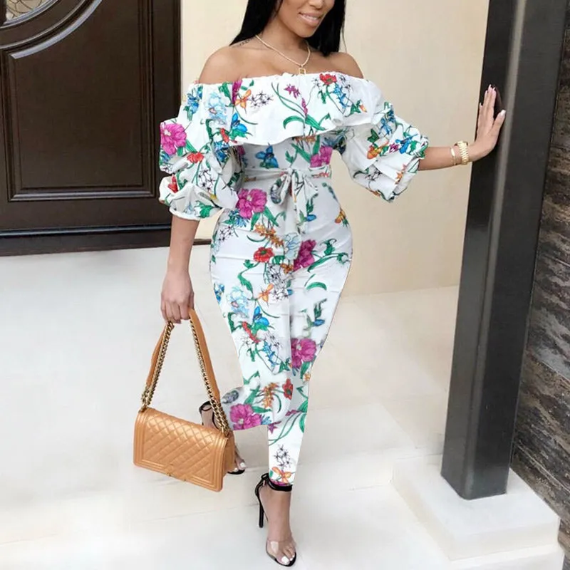 Floral Print Off Shoulder Jumpsuit