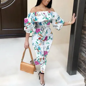 Floral Print Off Shoulder Jumpsuit